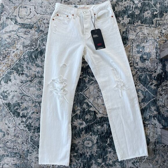 NWT Wedgie high rise distressed white cream jeans - Picture 3 of 8